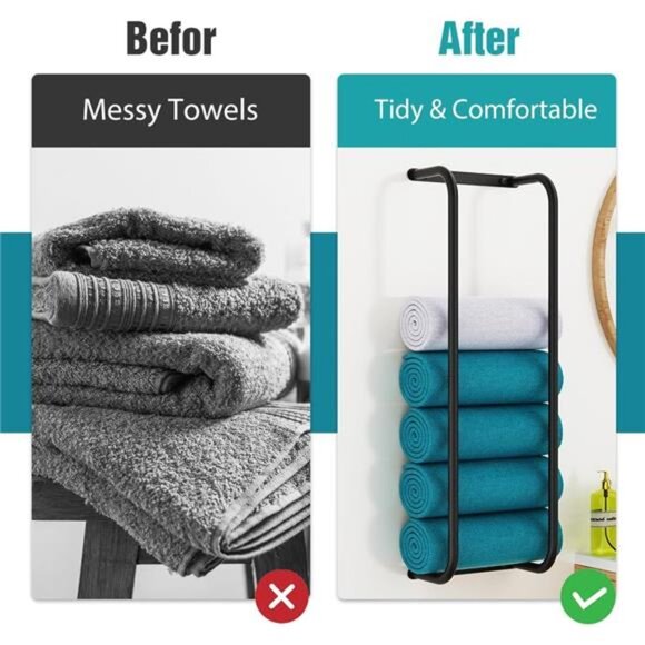 Towel Rack Wall Mounted, Stainless Steel Towel Racks, Black - Picture 5 of 8